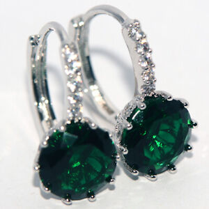 Fashion Green Crystal Hoop Earrings Silver Earrings Jewelry Earrings for Womens