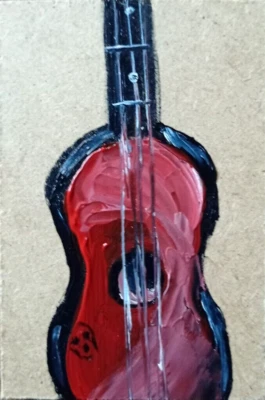 Guitar Original Painting Strings Fretboard Oil  Instruments Music  3 х 2 in - Image 1 of 4