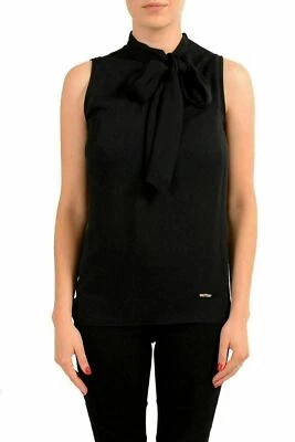 Blusa Top Dsquared2 Para Mujer 100% Seda Negra Diseñada Corbata Sin Mangas US XS IT 38 Foto 1 de 4