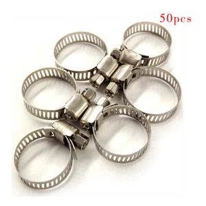 50PCS Adjustable 3/8"-1/2" Stainless Steel Drive Hose Clamps Fuel Line Worm Clip - Picture 1 of 6