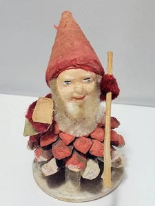 Vintage Christmas Pinecone Elf Pixie West Germany Red Hat Walking Stick 1950s - Picture 1 of 10