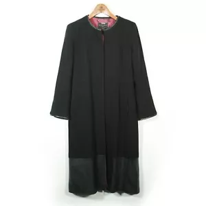 Vintage Coast Woollen Long Winter Coat - Leather Trimmed - Black - UK12 - Ladies - Picture 1 of 9