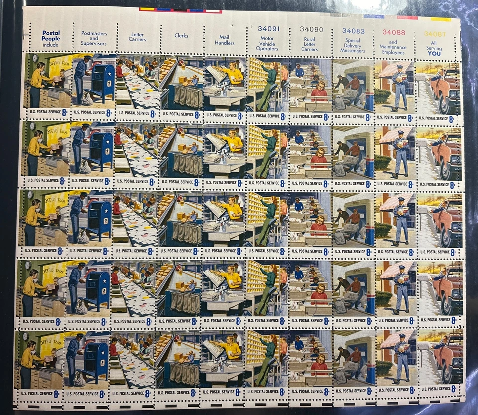US Stamp Scott  #1489-98, Postal Service Employees Sheet x 50 - Image 1 of 1