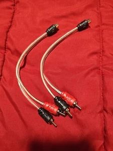 Audio RCA jacks Y splitter cable stereo speakers TV VCR A/V 2 male 1 female - Picture 1 of 1