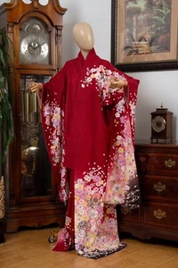 DEAR VANILLA JAPANESE FURISODE SILK KIMONO WOMEN'S AUTHENTIC JAPAN MADE VINTAGE - Picture 1 of 10