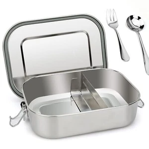 1400ml Stainless Steel Lunch Containers With Lid Metal Bento Box For Adults Spoo - Picture 1 of 8