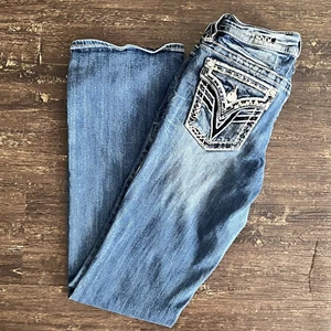 Pantalones de mezclilla para mujer Vigoss talla S2 L32 Bootcut azul descolorido lavado gema bolsillo con botones - Imagen 1 de 19
