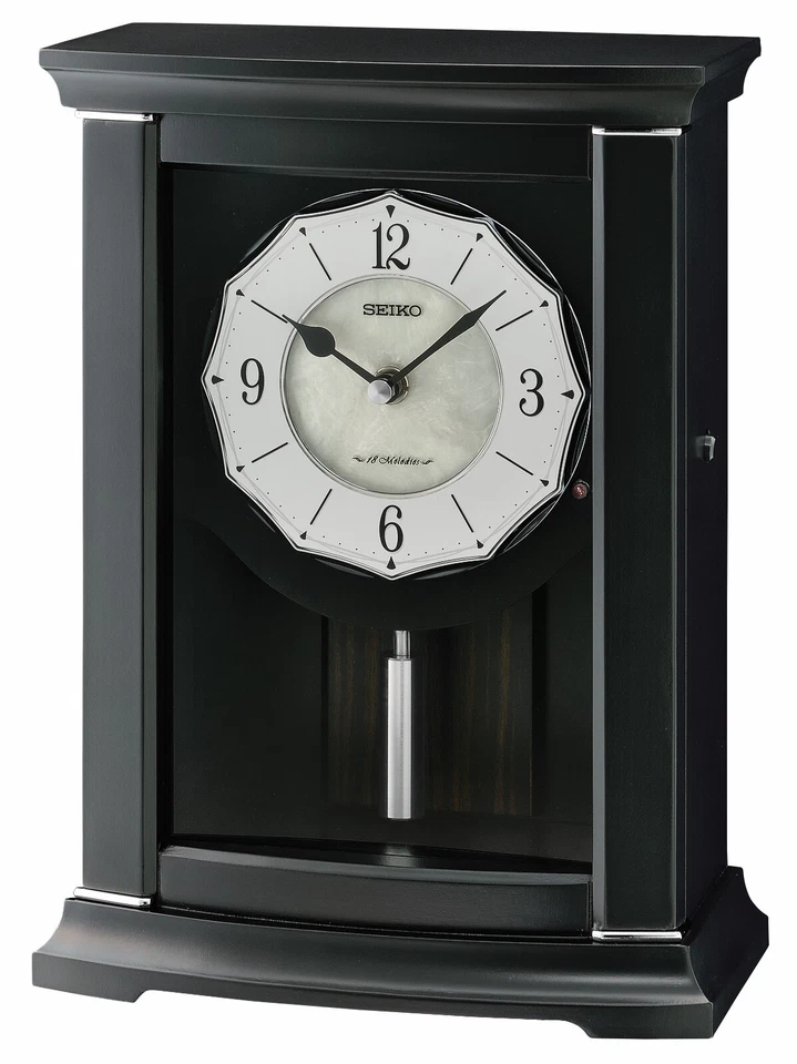 Seiko Black Wooden Quartz Musical Melody Mantel Clock with Pendulum QXW250K - Image 1 of 1