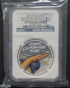2013 Tuvalu 1 oz .999 Silver Yellow Bellied Sea Snake Coin NGC PF 70 UC ER Perth