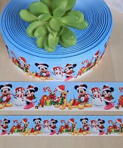 7/8 & 1.5" (1 YD) Mickey Mouse Christmas Grosgrain Ribbon Pluto Minnie Snowman