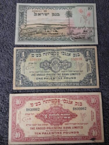 Lot Of Three Banknotes Isreal & The Anglo Palestine Bank Limited Great Condition