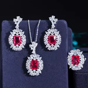 Top Lo último Circonita cúbica Grande Cuadrada Gota Cluster Colgante Collar Pendientes Anillo Conjunto de Joyería - Imagen 1 de 19