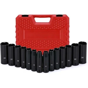 1/2" Drive Deep Impact Socket Set Cr-V 6-Point Metric10 mm - 24 mm 14pcs - Picture 1 of 7
