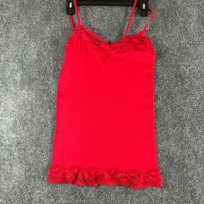 Camiseta sin mangas Y2K Vintage Bongo para mujer roja con ribete de encaje cami talla L camisola años 90 Foto 1 de 4
