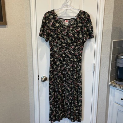 VTG No Boundaries Dress Women’s 11/12 Dark Floral Button Up 90s Grunge Y2K Maxi - Image 1 of 4