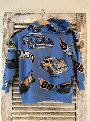 A27 Hot Wheels Hoodie 3/4T Toddler Boys Blue Graphic Print Cars H&M Mattel EUC - Image 1 of 4