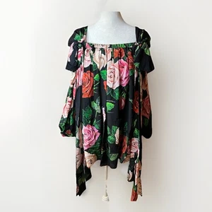 New Dolce & Gabbana Silk Blouse Top Womens 6 | EUR 42 Black Floral Sheer - Picture 1 of 12