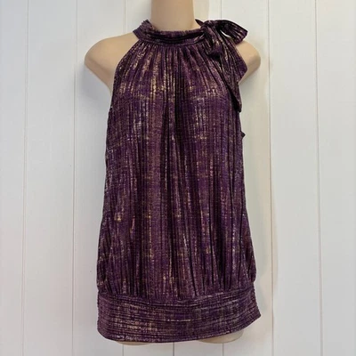 Heart Soul Womens Night Out Clubwear Top Size S Purple Gold Mob Wife Metallic - Image 1 of 4