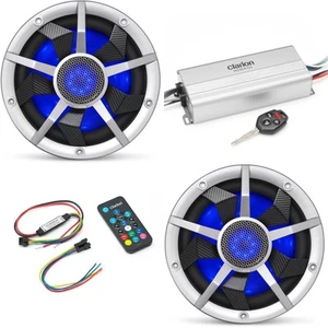 Clarion Marine 4 Channel Amp & (2) 10" Silver Grill Boat Audio Upgrade Bundle... - Picture 1 of 9