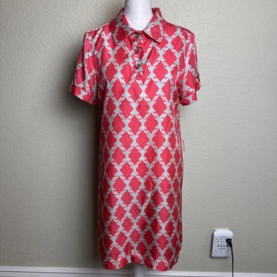 Kate Spade Women's Dress Size 4 100% Silk Short Sleeves Shift Coral Blue *READ - Image 1 of 4