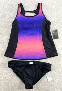 Nike Spectrum Keyhole Back Swim Tankini Top Vivid Purple Ombre 2-Piece Womens XL - Picture 1 of 13