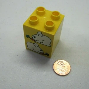 Lego Duplo 2 White Bunny Rabbits Printed Block Specialty Yellow Counting Easter - Picture 1 of 2