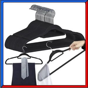 Set 20 Grucce Appendiabiti in Plastica e Velluto per Pantaloni Camicie Nere - Foto 1 di 9