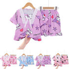 Kids Girls Kuromi My Melody Print Short Sleeve T-Shirt + Shorts Baggy Pyjama Set