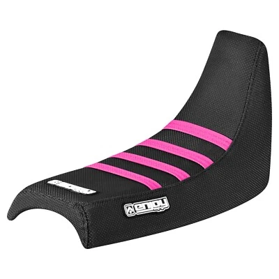 Cubierta de asiento con pinza de tracción alta Yamaha PW 50 todo NEGRA con costillas ROSAS #91 Foto 1 de 4