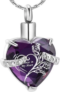 constantlife Crystal Heart Shape Cremation Jewelry Memorial Purple + White - Picture 1 of 7