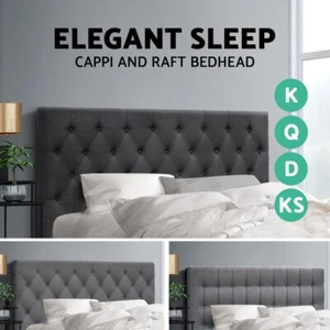 Bed Frame Headboard Double Queen King Single Size Head Bedhead Fabric Grey - Picture 1 of 16