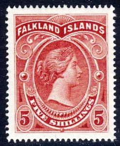 FALKLAND ISLANDS Queen Victoria 1898 5s. Red SG 42 ??POSSIBLE FORGERY?? - Picture 1 of 2