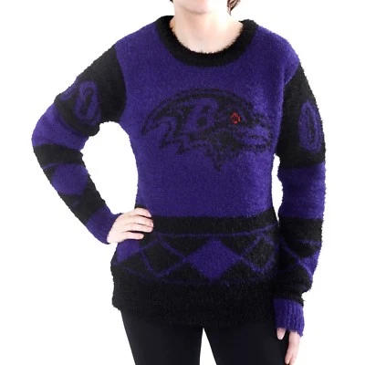 Womens Baltimore Ravens Klew Purple Eyelash Crew Ugly Sweater Small Medium Fuzzy - Image 1 of 2
