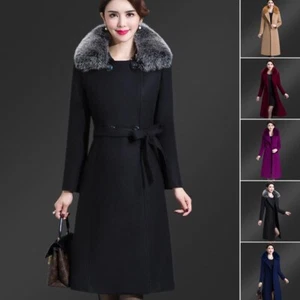 Winter Women Elegant Cashmere Trench Coat Long Jacket Wool Blend Korean Outwear - Picture 1 of 25