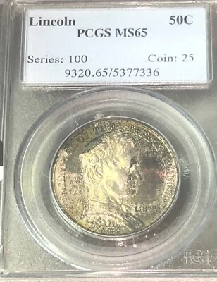 1918 US Mint Silver 50c Lincoln-Illinois Commem PCGS MS65 Amazing Detail /Toning - Image 1 of 4