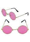 Adult Gold Framed Glasses & Pink Lenses - Costume Accessory Fancy Dress Up 60's