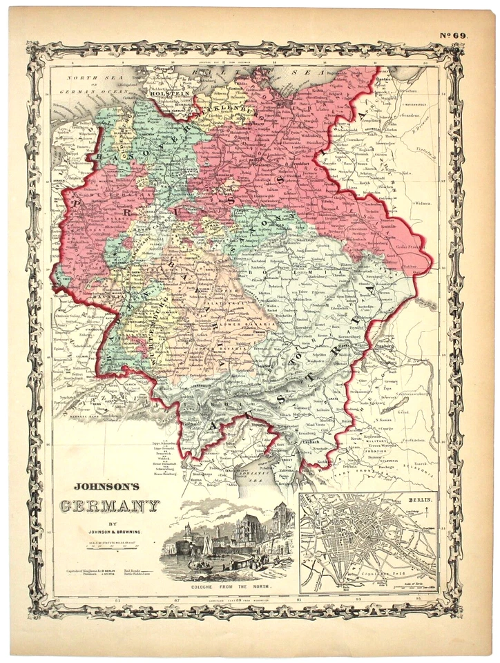 "GERMANY" Antique original hand colored map 1860 - Image 1 of 1