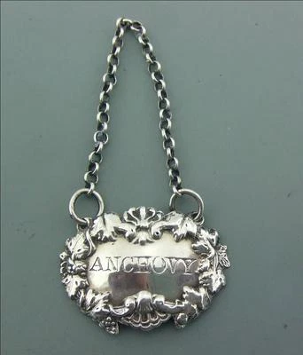 ANTIQUE VICTORIAN SOLID SILVER CRUET / SAUCE LABEL ANCHOVY Foto 1 de 3