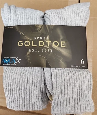 Calcetín deportivo GoldToe AQUAFX de algodón para hombre--Paquete de 6 -- talla 6-12 1/2--gris Foto 1 de 4