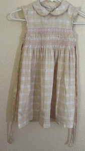 Laura Ashley Girls Smocked Sleeveless Dress Yellow,Pink Flowers w/ Collar Size 6 - Picture 1 of 10