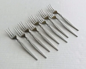 Eldan Stainless Japan Peeress Set of 9 Appetizer Cocktail Forks Burnished - Picture 1 of 5