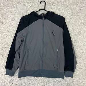Nike Air Jordan Windbreaker Jacket Boys Youth Large Gray Black Full Zip Jumpman - Picture 1 of 8