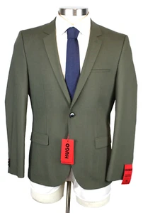 Hugo Sport Coat 38 S Men's Olive Solid Extra Slim Fit Arti Super Flex Wool Blend - Picture 1 of 12