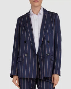 $995 Gerard Darel Women's Blue Striped Blazer Suit Jacket Size FR 46 US 14 - Picture 1 of 3