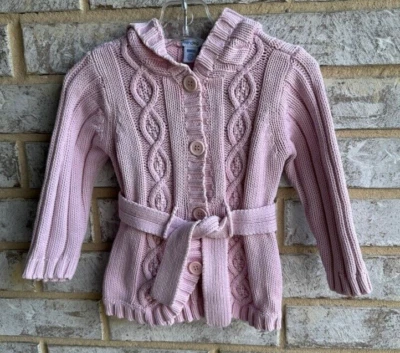 Greendog Light Pink Button-Up Long Sleeve Sweater with Belt Girl's Size 18m. - Image 1 of 4