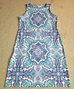 Womens Dress-CHARTER CLUB-blue/white medallion nylon stretch sheath Classic-L - Picture 1 of 4