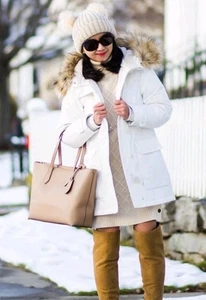 Parka de plumón nórdico J.Crew para mujer grande blanca aislante imitación piel capucha abrigo de invierno  - Imagen 1 de 21
