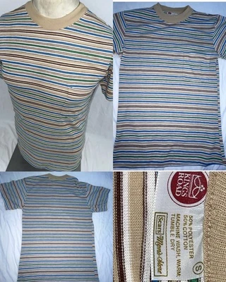 CAMISA DE BOLSILLO SURFISTA A RAYAS MULTICOLOR KINGS ROAD SEARS AÑOS 70 80 DE COLECCIÓN Foto 1 de 4