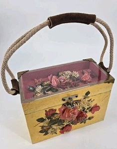 Vintage 60s Floral Decopage Whimsical Wooden 3D Shadow Box Purse Handmade OOAK - Picture 1 of 23