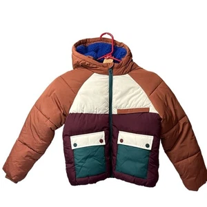 Catimini Boys Size 8 Colorblock Puffer Winter Coat Jacket Hooded Brown - Picture 1 of 5